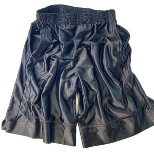 Athletic Works Dazzle Shorts Men Large Black Shiny Silky Super Baggy Below Knees